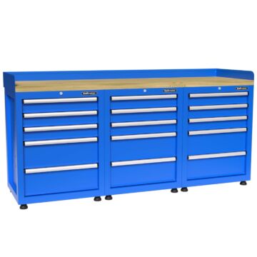 Kraftmeister Premium Werkbank 15 Schubladen Rubberwood blau